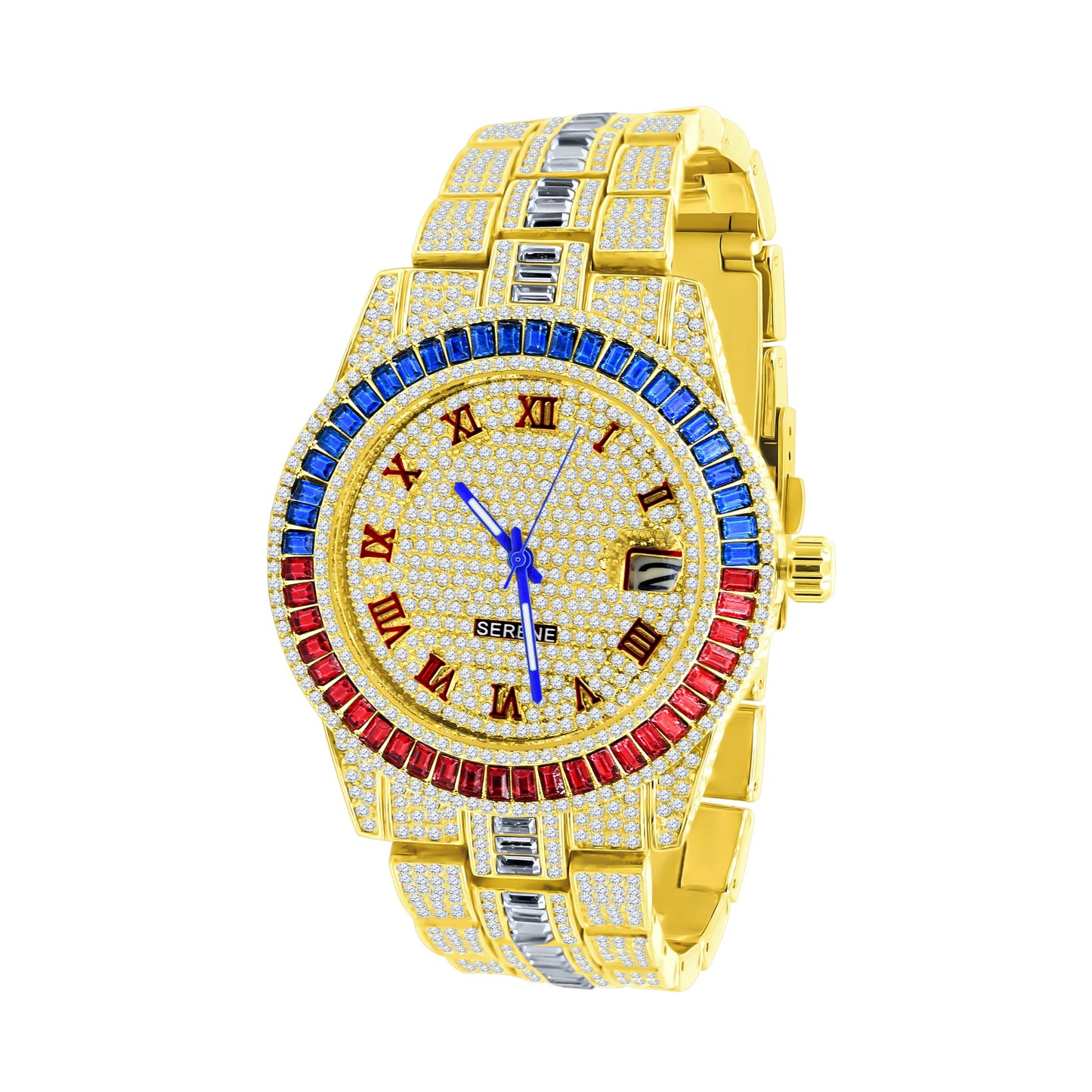 Baguette 14K Gold Finish Simulated Diamond Men's Presidential Watch 44mm W/Date