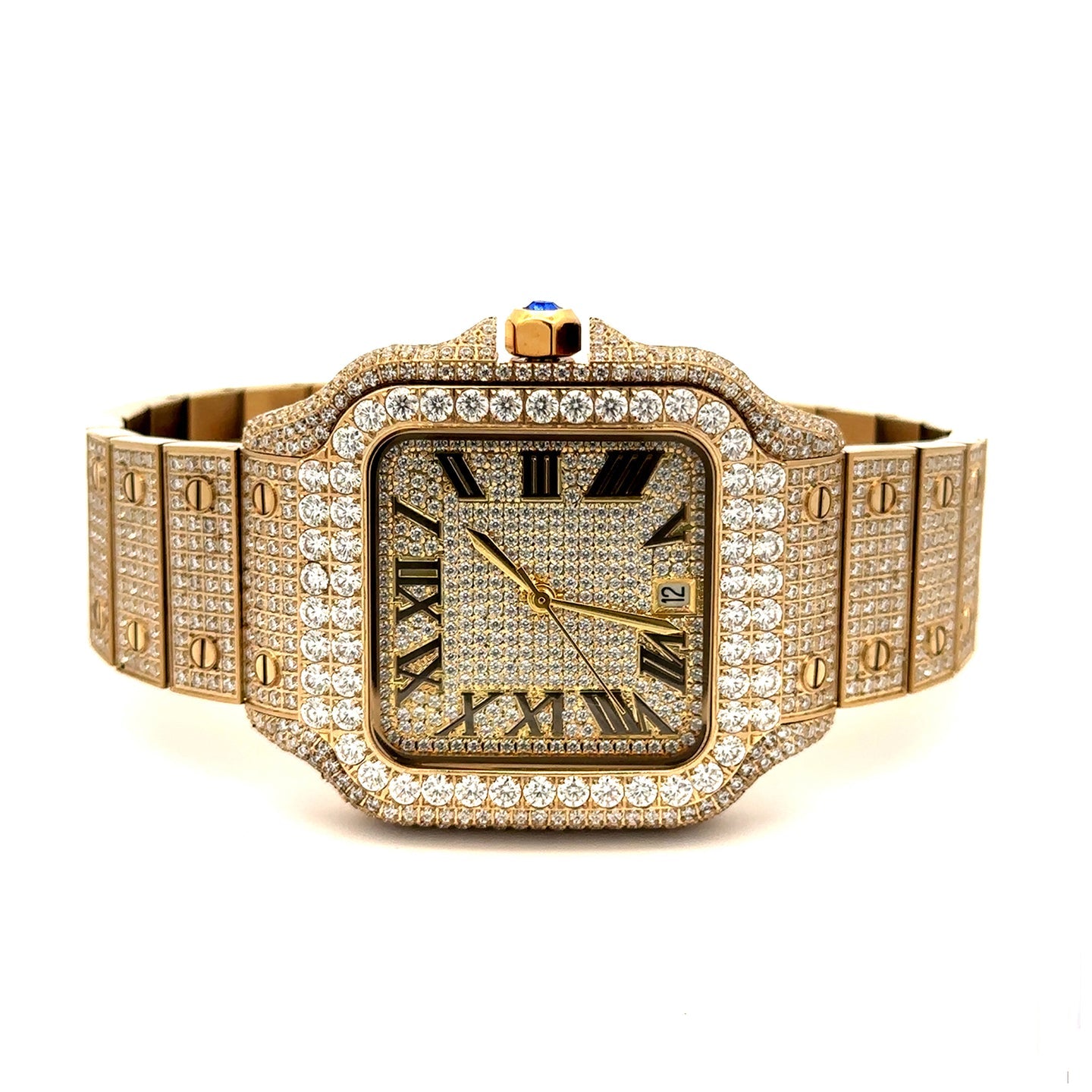 12ctw MOISSANITE Mens Presidential Watch Iced Flooded Out Hip Hop Passes Tester ✅