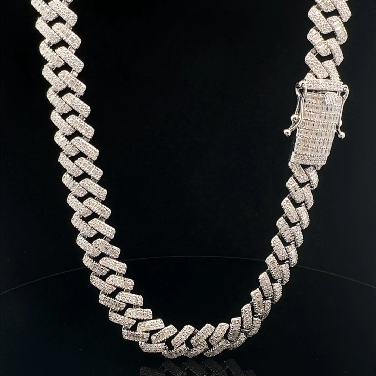 SCINTILLA 12MM 925 MOISSANITE RHODIUM ICED OUT CUBAN CHAIN HIP HOP NECKLACE 20''