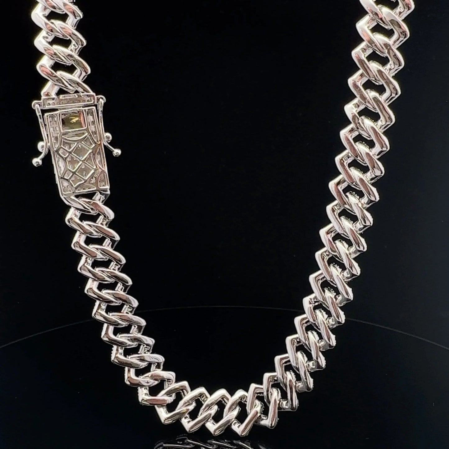 SCINTILLA 12MM 925 MOISSANITE RHODIUM ICED OUT CUBAN CHAIN HIP HOP NECKLACE 20''