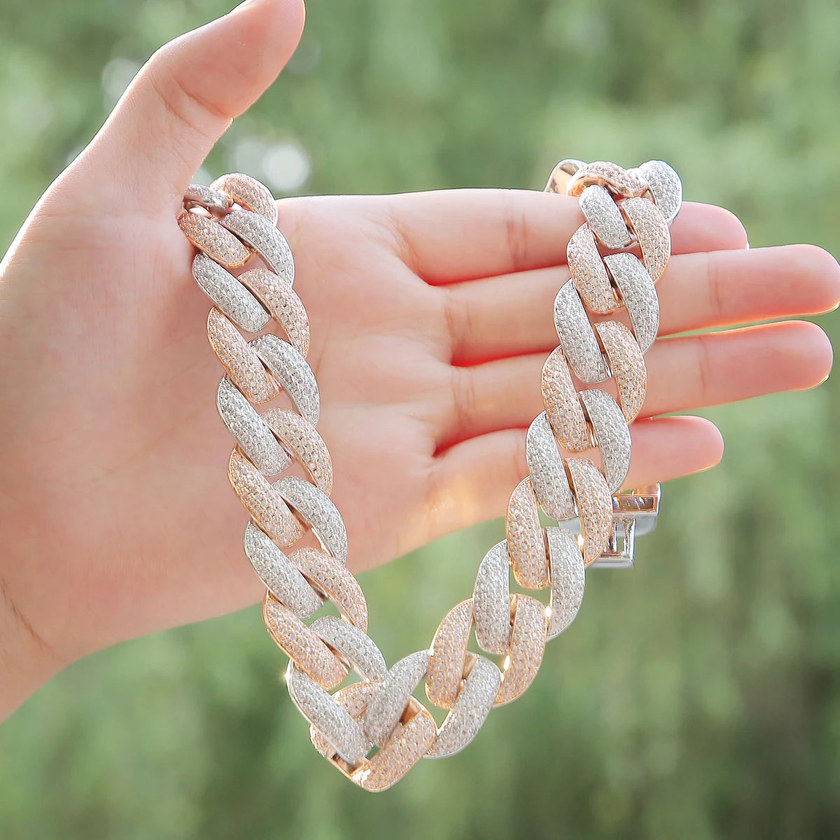 5AAA+ Miami Cuban Link Chain Necklace Cubic Zircon Hip Hop Choker Rock