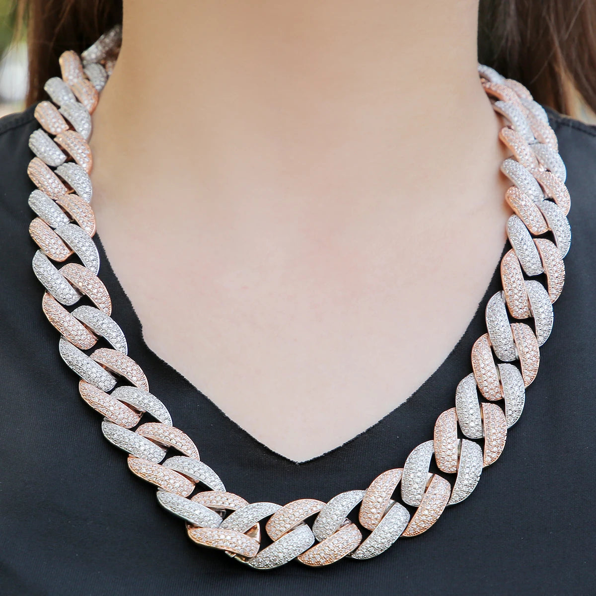 5AAA+ Miami Cuban Link Chain Necklace Cubic Zircon Hip Hop Choker Rock