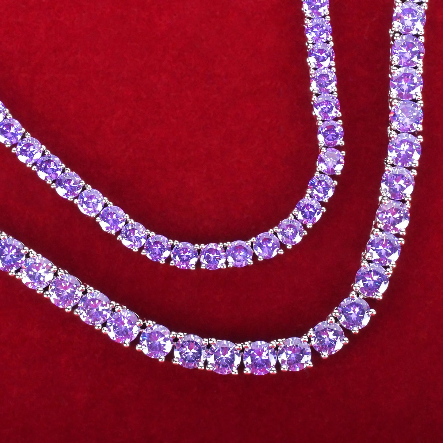 5AAA+ Purple Tennis Chain Necklace Hip Hop Rock Street Jewelry Cubic Zirconia 24K Real Gold Color Plated