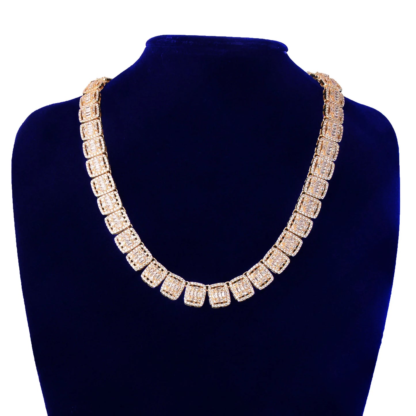 3AAA+ 12MM Baguette Necklace for Men Tennis Chain Choker Real Gold Plated Hip Hop Jewelry Christmas Gift
