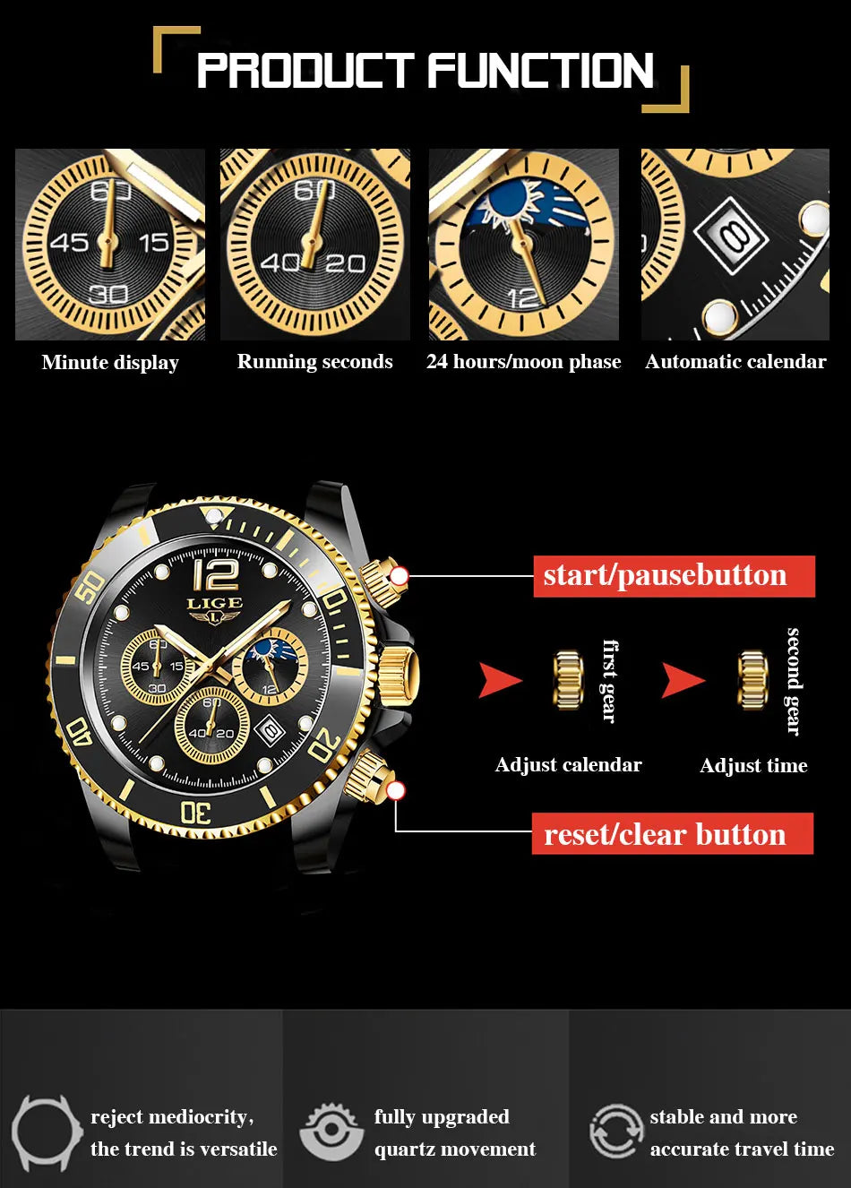 LIGE Top Brand Luxury Men Watch Business Stainless Steel Quartz Wristwatches Luminous Waterproof Watch for Men Clock Gift+Box