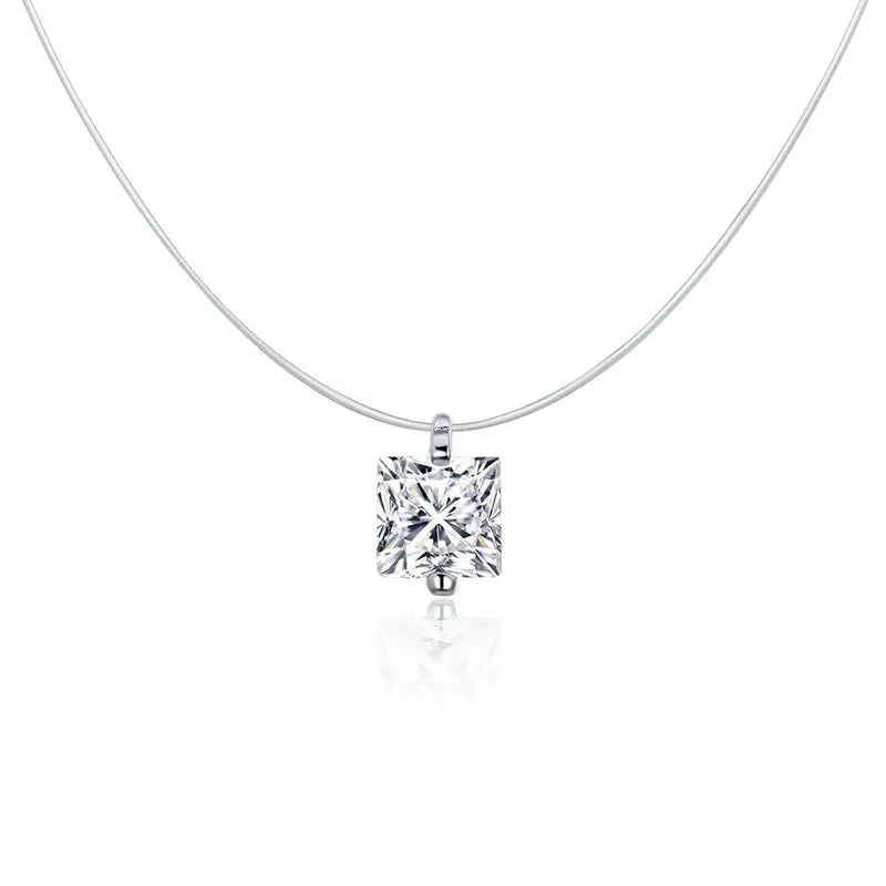 Silver Invisible Chain Necklaces pendants Rhinestone Choker