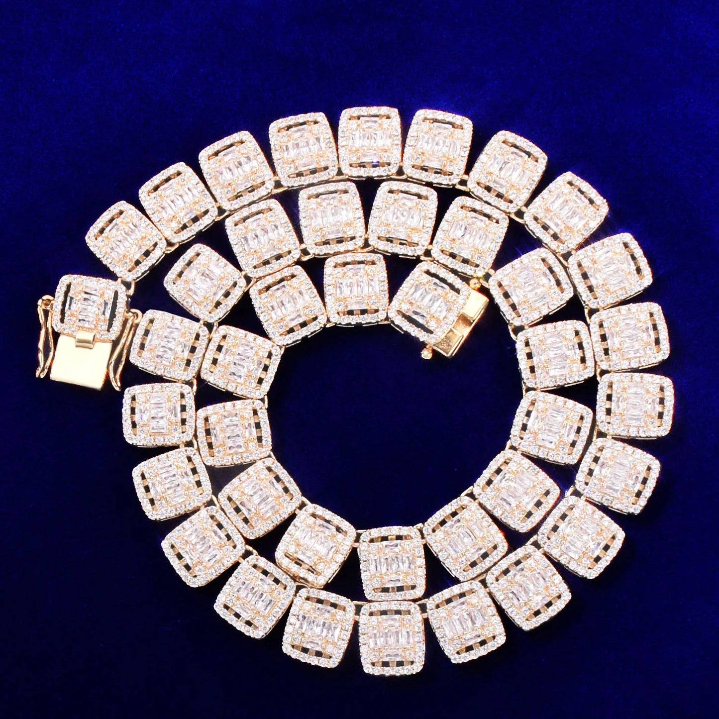 3AAA+ 12MM Baguette Necklace for Men Tennis Chain Choker Real Gold Plated Hip Hop Jewelry Christmas Gift