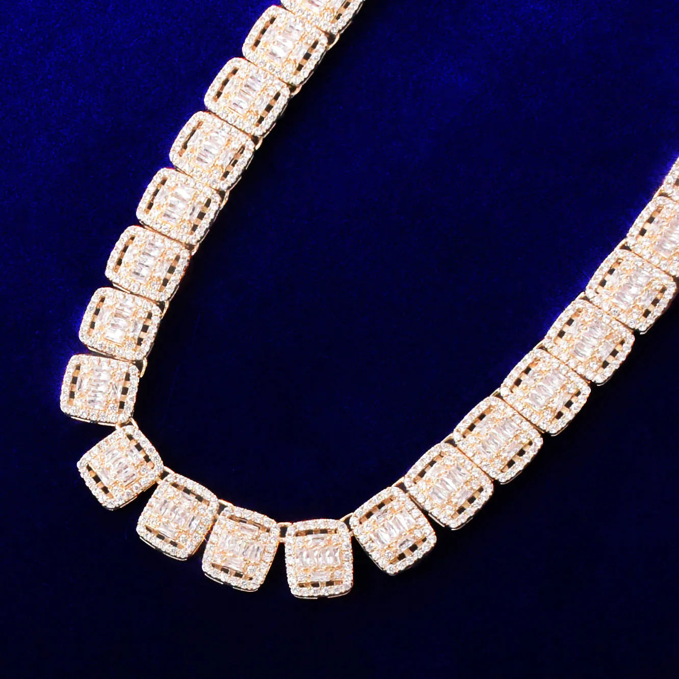 3AAA+ 12MM Baguette Necklace for Men Tennis Chain Choker Real Gold Plated Hip Hop Jewelry Christmas Gift