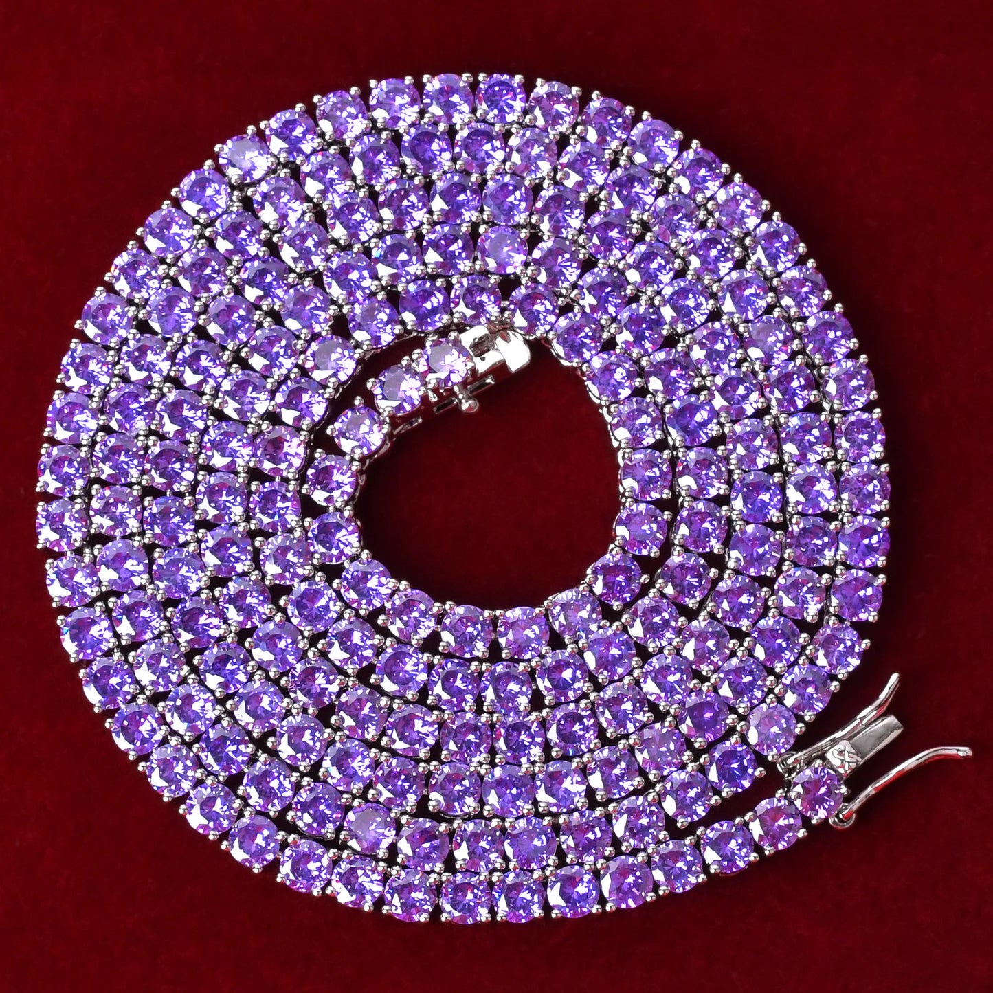 5AAA+ Purple Tennis Chain Necklace Hip Hop Rock Street Jewelry Cubic Zirconia 24K Real Gold Color Plated