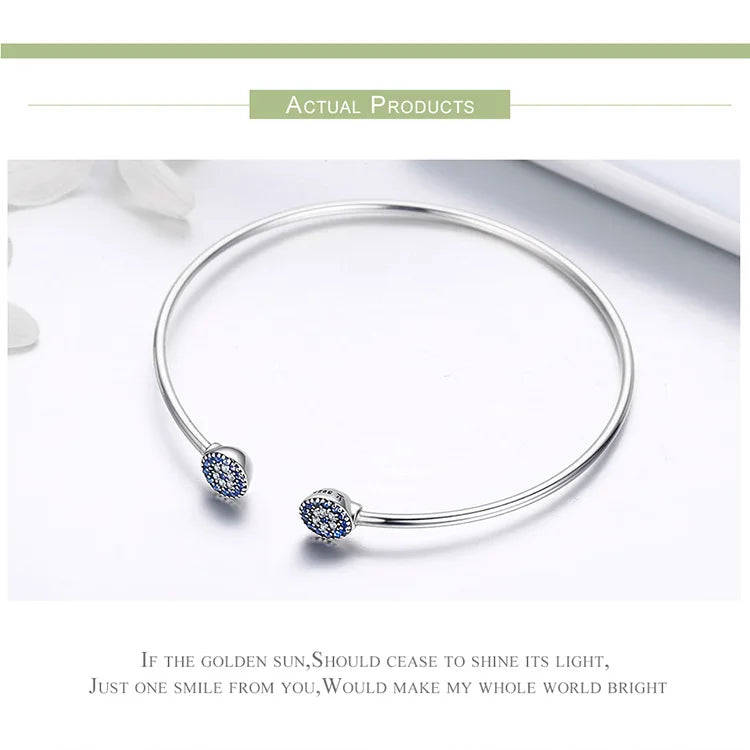 925 Sterling Silver Blue Zircon Lucky Eyes Bracelet for Women Open Cuff Bangle Classic Luxury Jewelry
