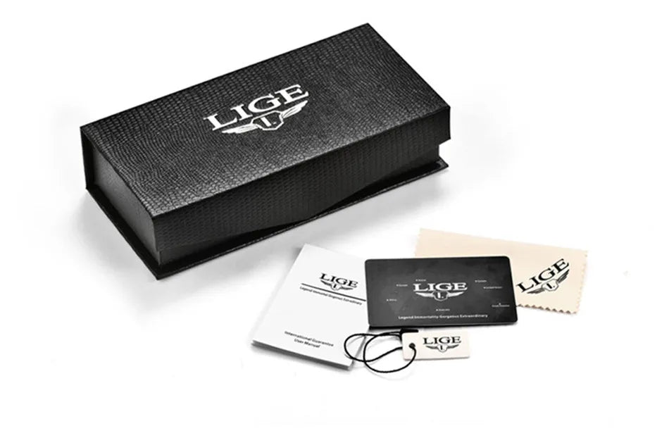 LIGE Top Brand Luxury Men Watch Business Stainless Steel Quartz Wristwatches Luminous Waterproof Watch for Men Clock Gift+Box