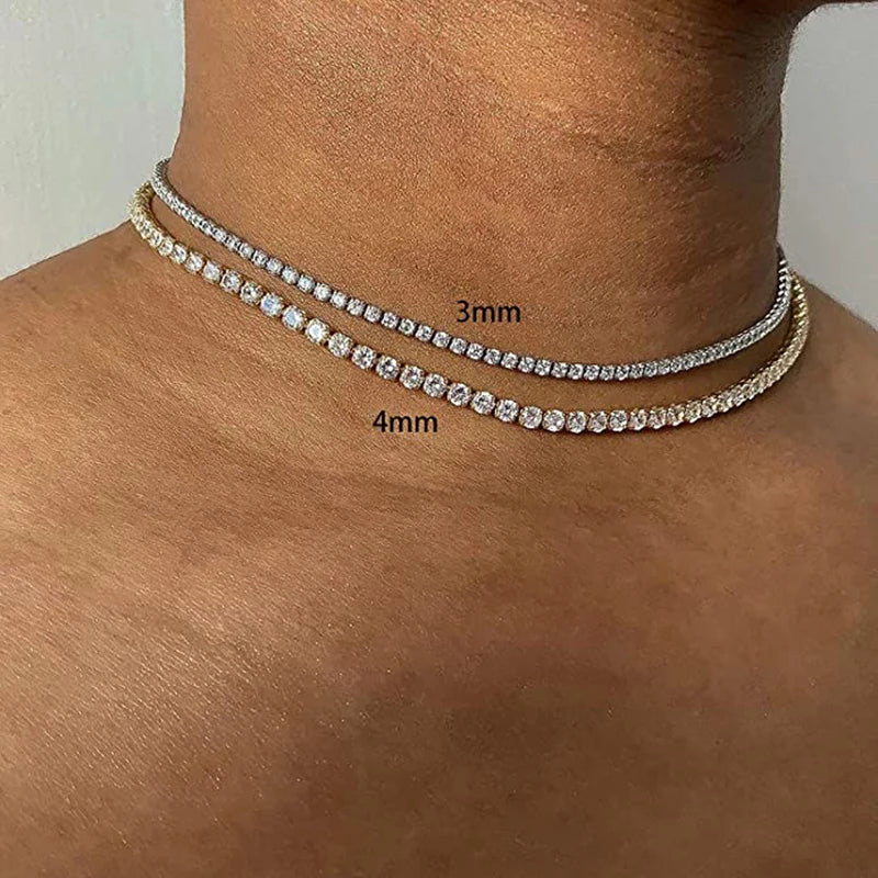 Tennis Iced Out Tennis CZ Choker Necklace Stylish Hip Hop Crystal Chain for Women,men