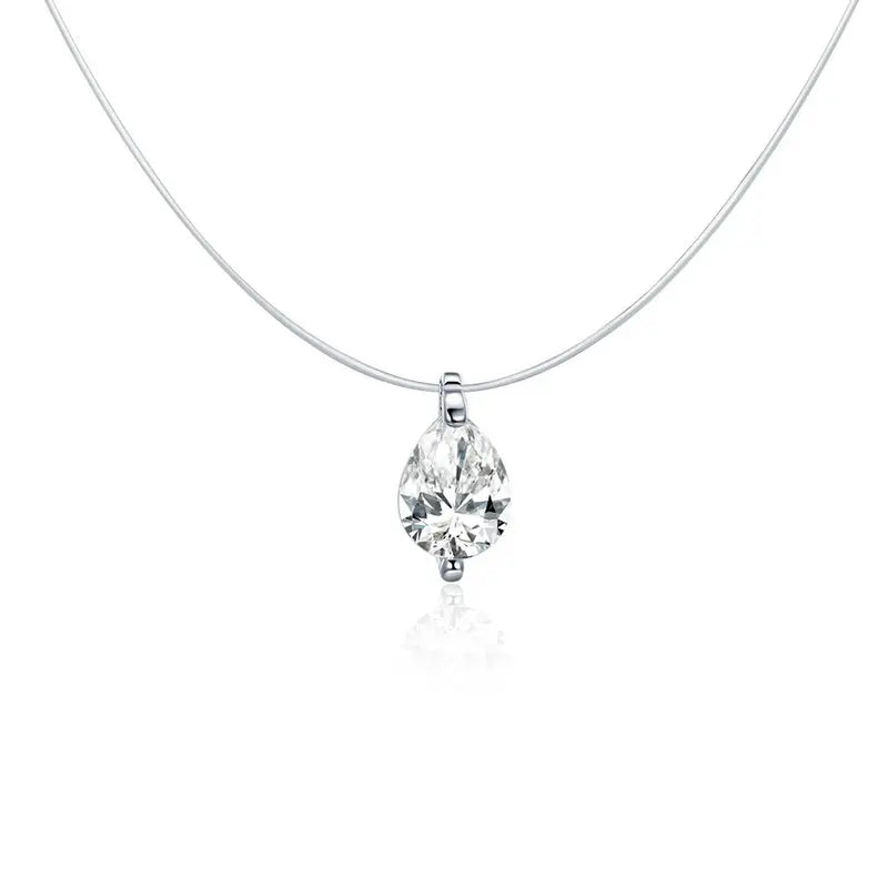 Silver Invisible Chain Necklaces pendants Rhinestone Choker