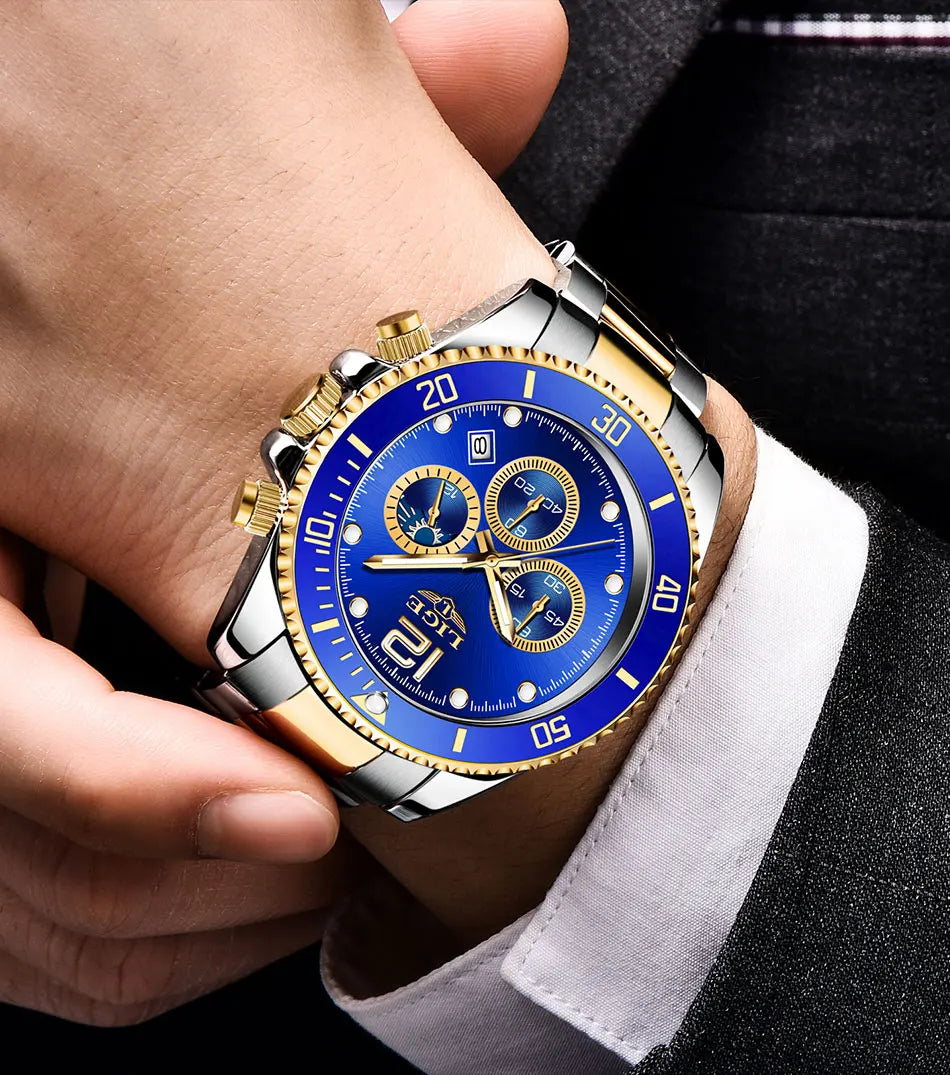 LIGE Top Brand Luxury Men Watch Business Stainless Steel Quartz Wristwatches Luminous Waterproof Watch for Men Clock Gift+Box