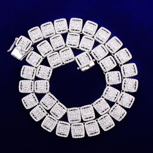 3AAA+ 12MM Baguette Necklace for Men Tennis Chain Choker Real Gold Plated Hip Hop Jewelry Christmas Gift