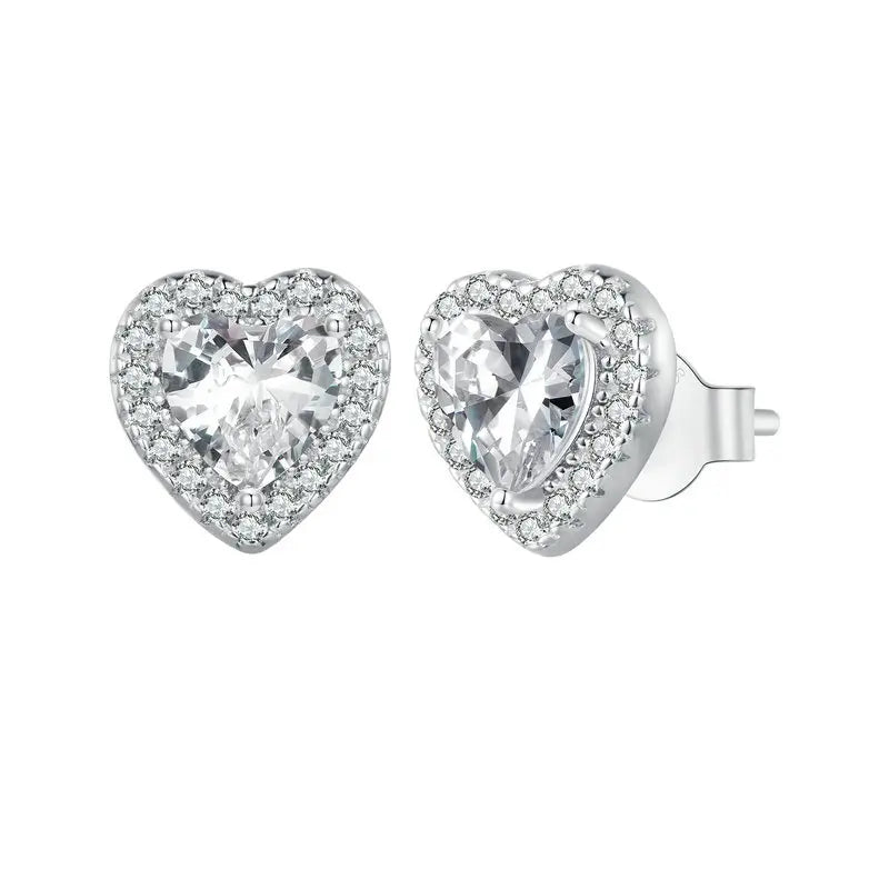 Platinum Plated Halo CZ Stud Earrings 925 Sterling Silver Hypoallergenic