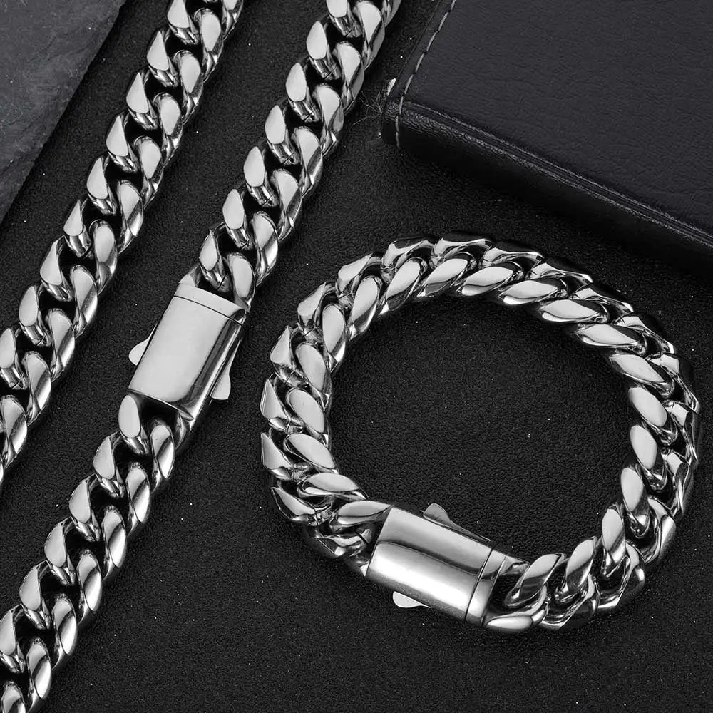 8-14mm Stainless Steel Gold Cuban Chain Curb Link Necklace