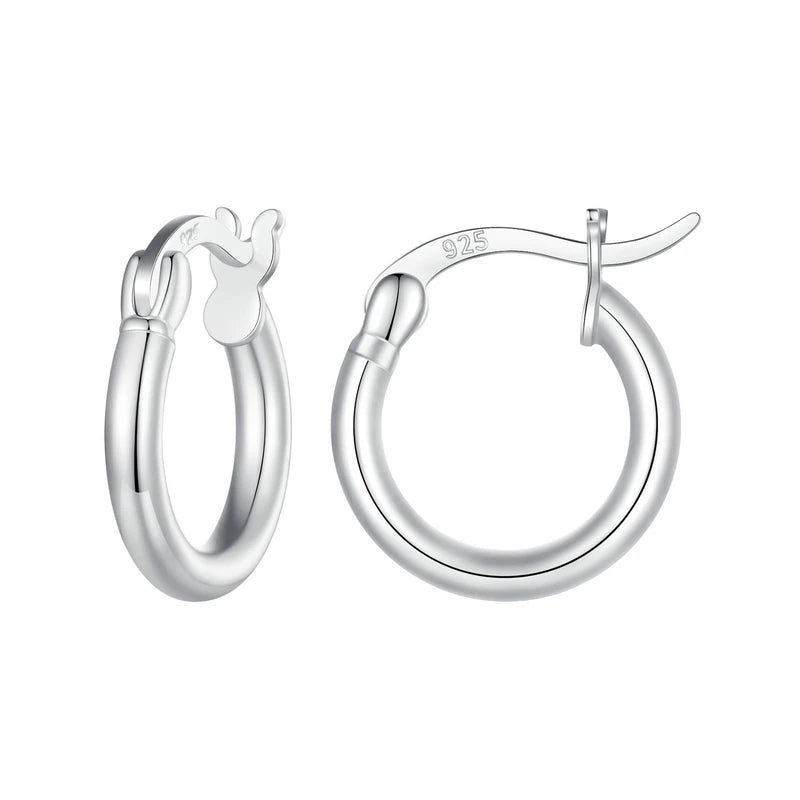 925 Sterling Silver Bold Classic Hypoallergenic Hoop Earrings, 14K White Gold Plated Standard Tube Earrings for Women