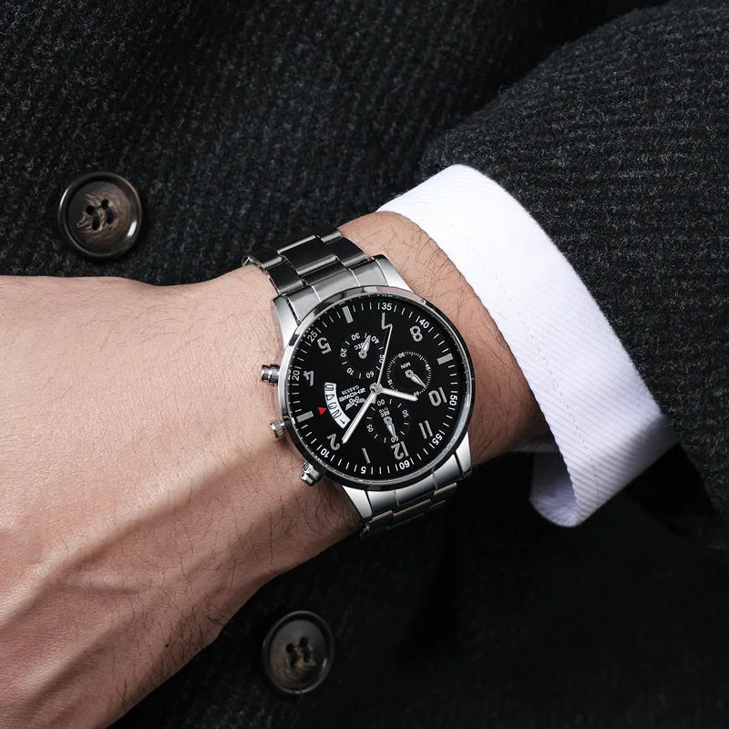 Luxury Watch Fashion Business Calendar Steel Belt Men's