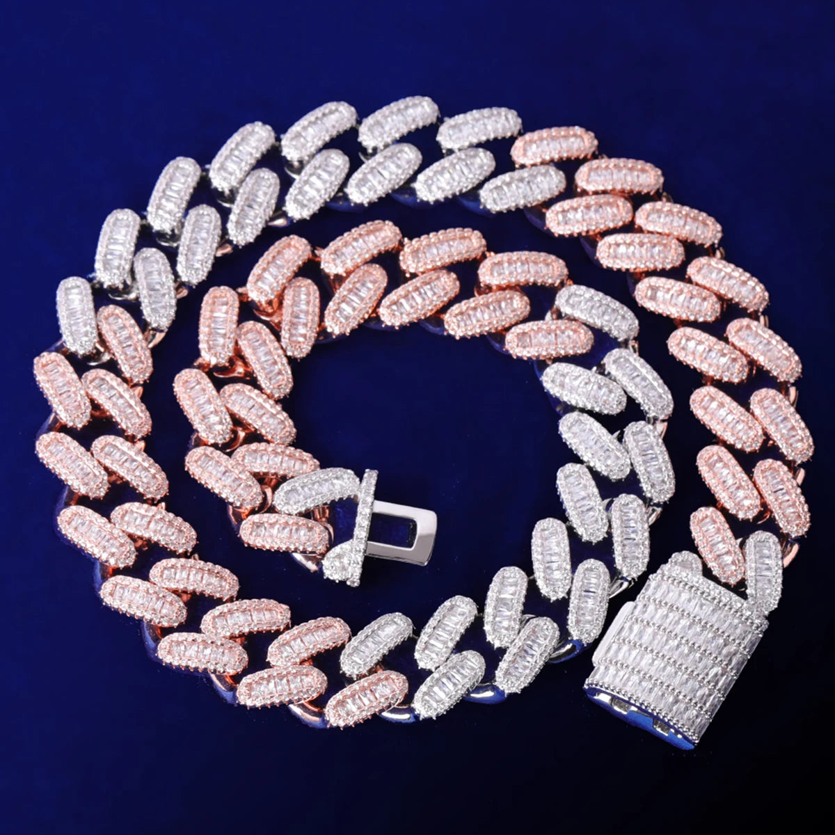 5AAA+ CZ Hop Hip Ice Out Bling Baguette Chain Necklace 14k Real Gold Plated 15MM