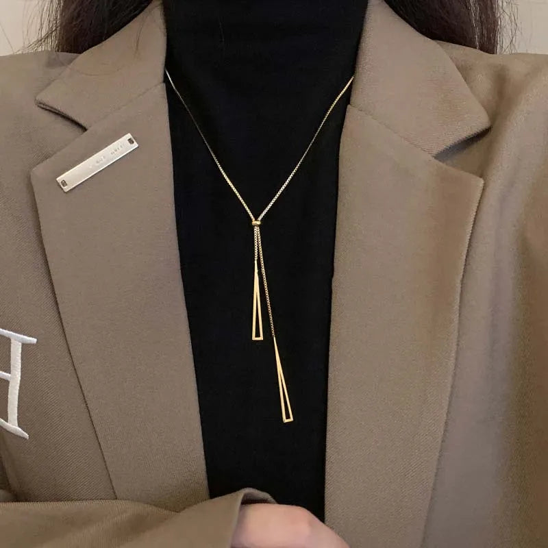 Long Snake Bone Chain Necklace Adjustable Pull Sweater