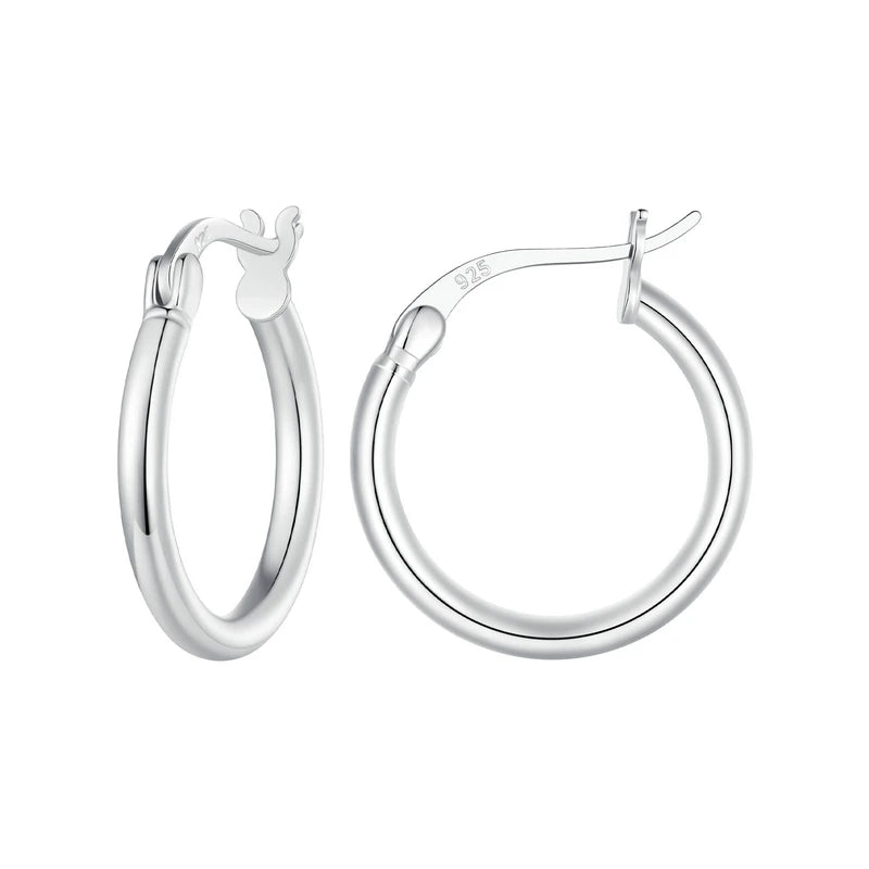 925 Sterling Silver Bold Classic Hypoallergenic Hoop Earrings, 14K White Gold Plated Standard Tube Earrings for Women
