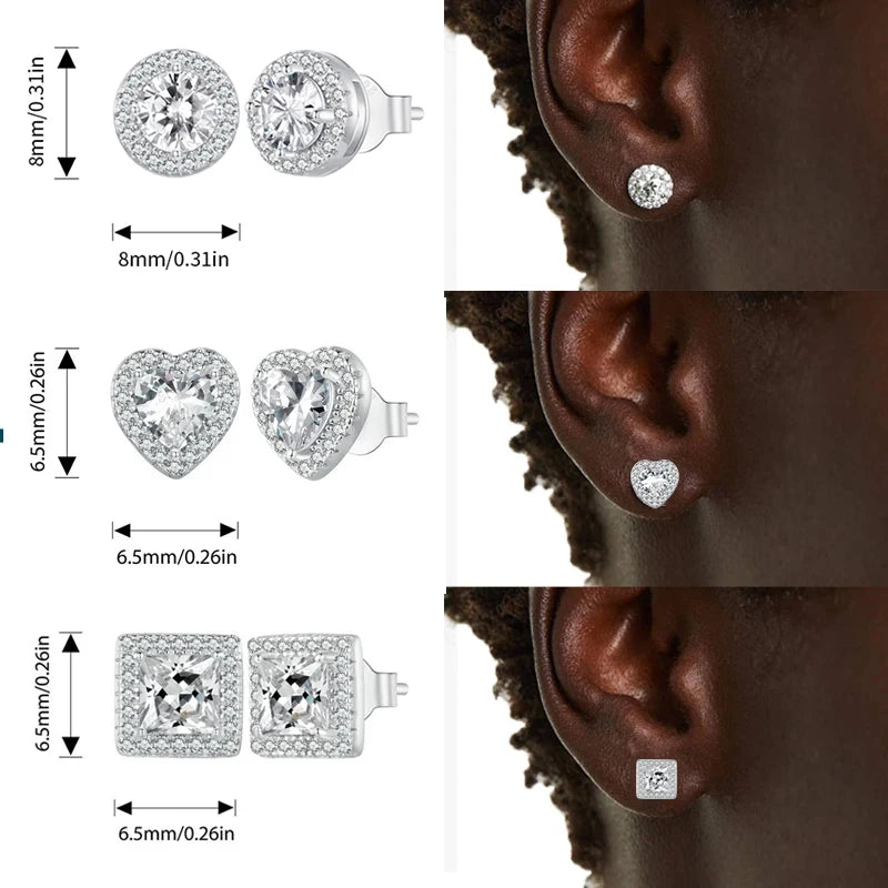 Platinum Plated Halo CZ Stud Earrings 925 Sterling Silver Hypoallergenic