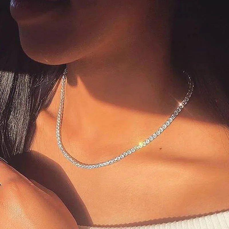 Tennis Iced Out Tennis CZ Choker Necklace Stylish Hip Hop Crystal Chain for Women,men