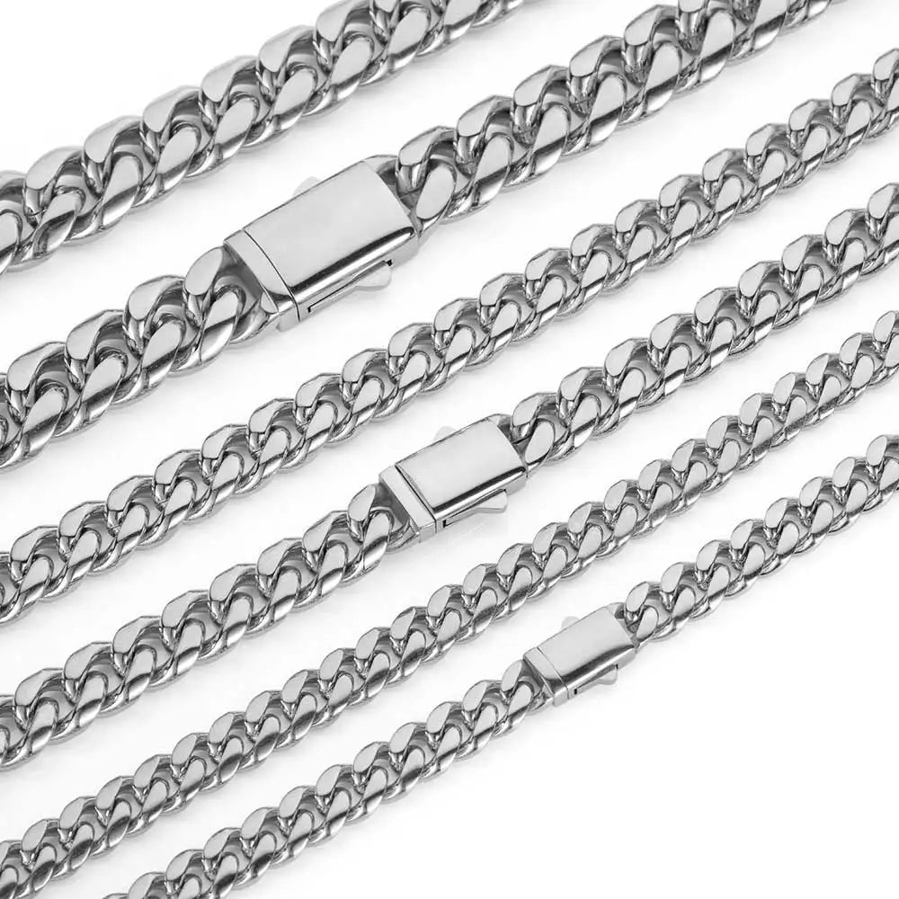 8-14mm Stainless Steel Gold Cuban Chain Curb Link Necklace