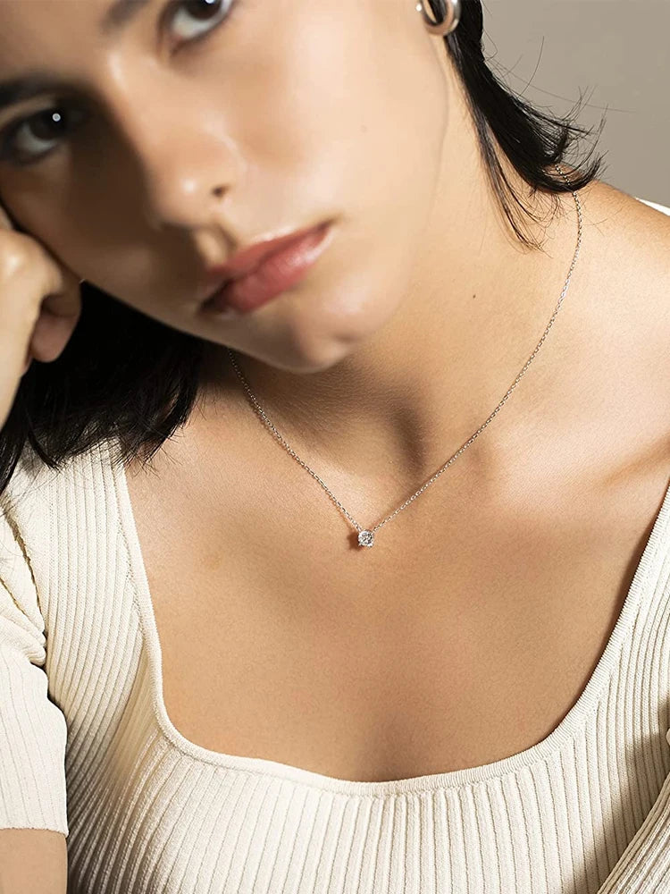 Choker Necklace 925 Sterling Silver Geometric Cut Sparkling Pendant