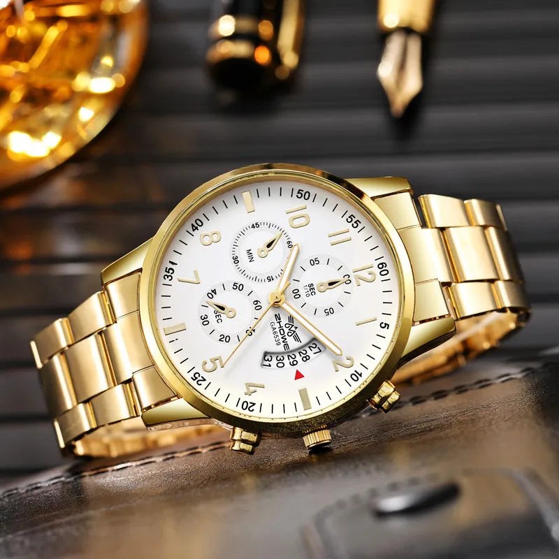 Luxury Watch Fashion Business Calendar Steel Belt Men's