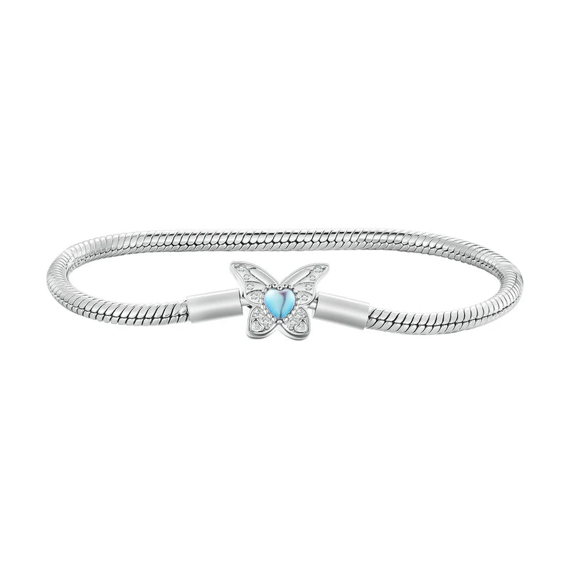 925 Sterling Silver Zircon Rose Buckle Bracelet Snake Chain for Women Bead Charm