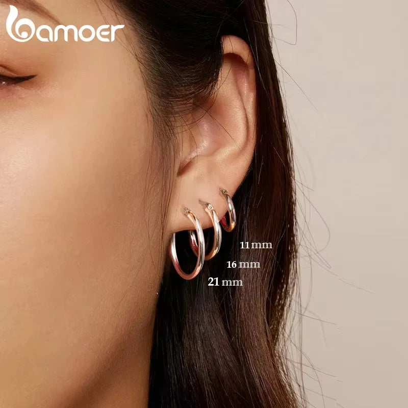 925 Sterling Silver Bold Classic Hypoallergenic Hoop Earrings, 14K White Gold Plated Standard Tube Earrings for Women