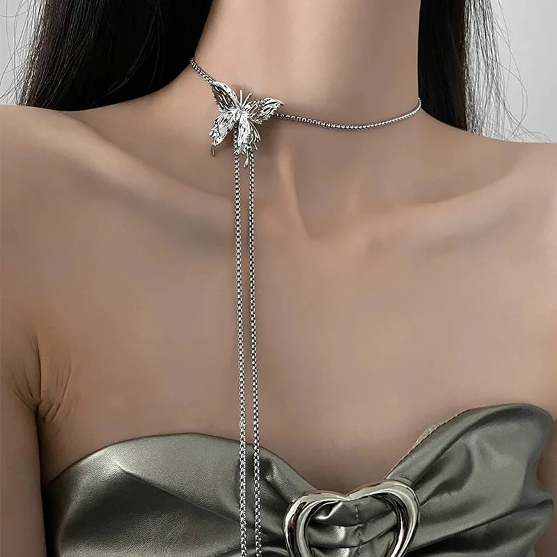Long Snake Bone Chain Necklace Adjustable Pull Sweater