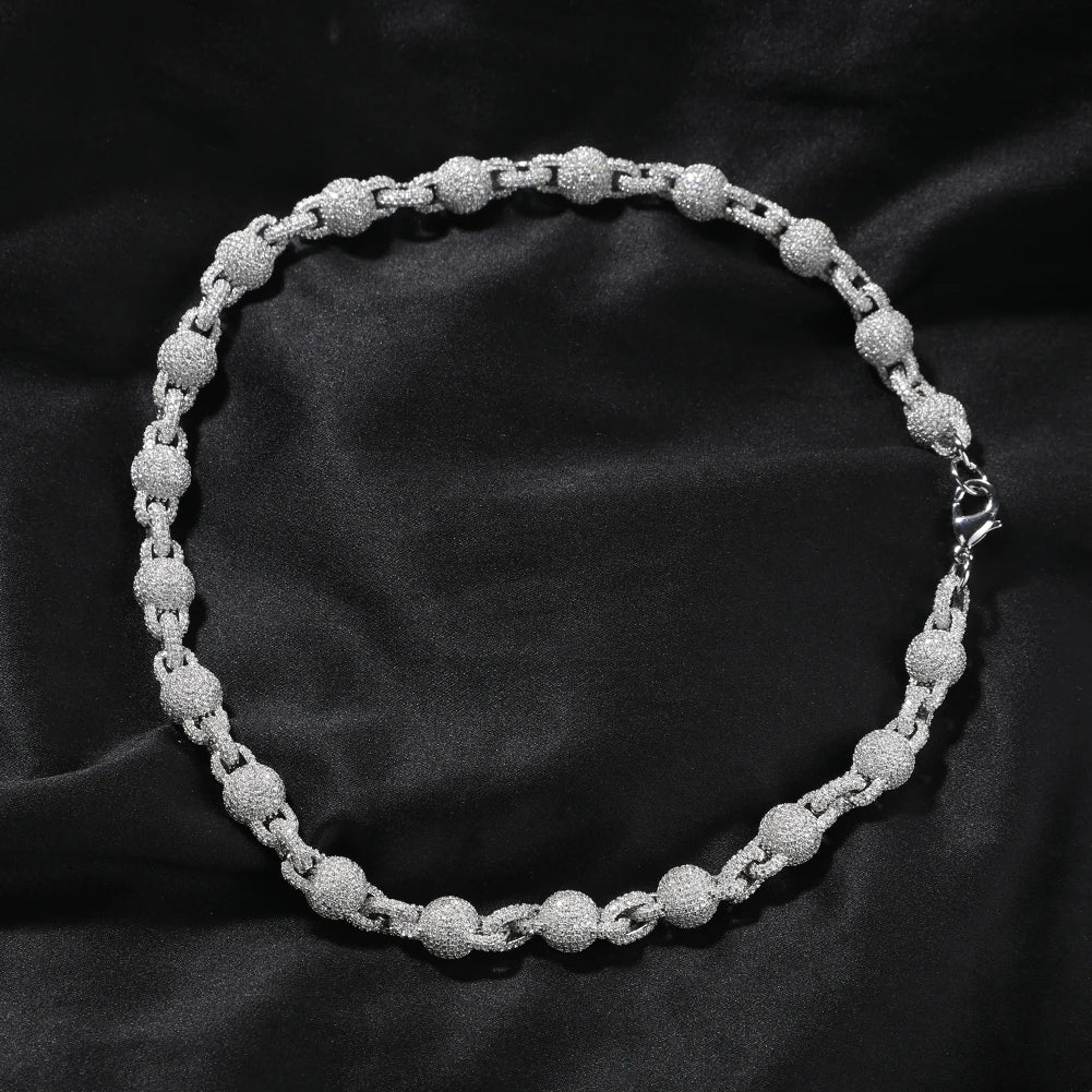 Ball 10mm Icy Bead Link Locked Chain Necklace Micro Paved Out 5A Cubic Zirconia Choker HipHop