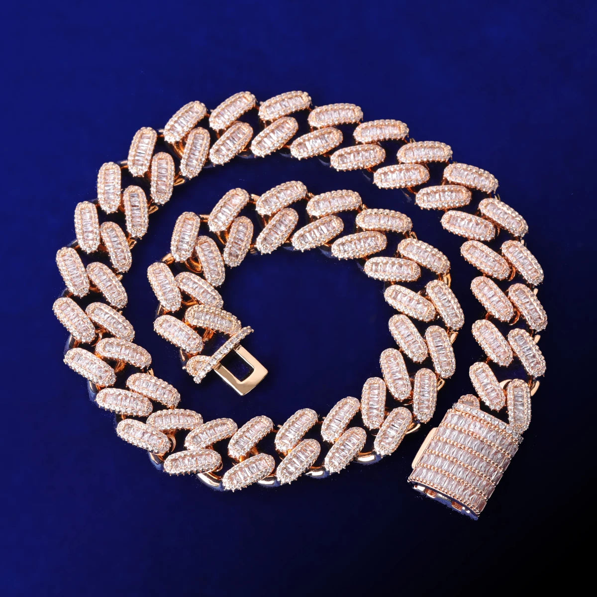 5AAA+ CZ Hop Hip Ice Out Bling Baguette Chain Necklace 14k Real Gold Plated 15MM