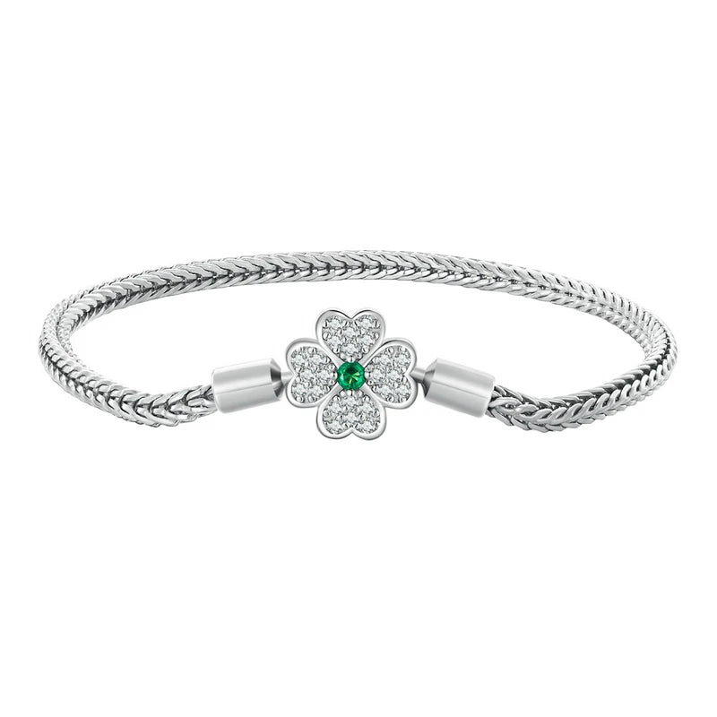 925 Sterling Silver Zircon Rose Buckle Bracelet Snake Chain for Women Bead Charm