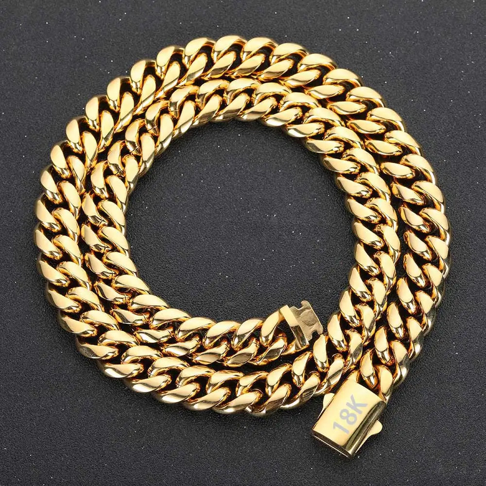 8-14mm Stainless Steel Gold Cuban Chain Curb Link Necklace