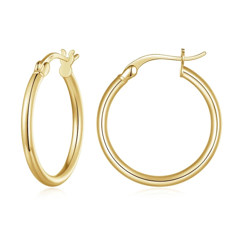 925 Sterling Silver Bold Classic Hypoallergenic Hoop Earrings, 14K White Gold Plated Standard Tube Earrings for Women