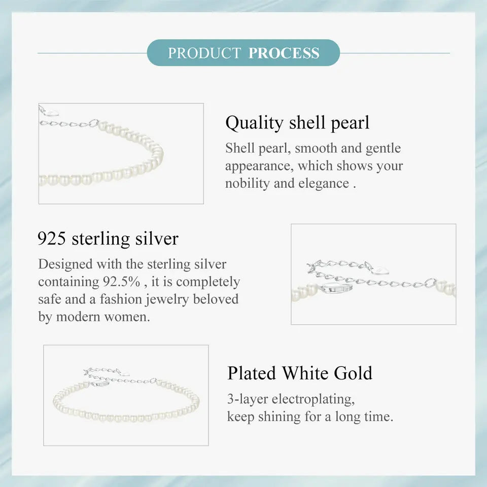 ALKRI Bracelet for Women Shell Pearl Beaded Bracelet, 925 Sterling Silver