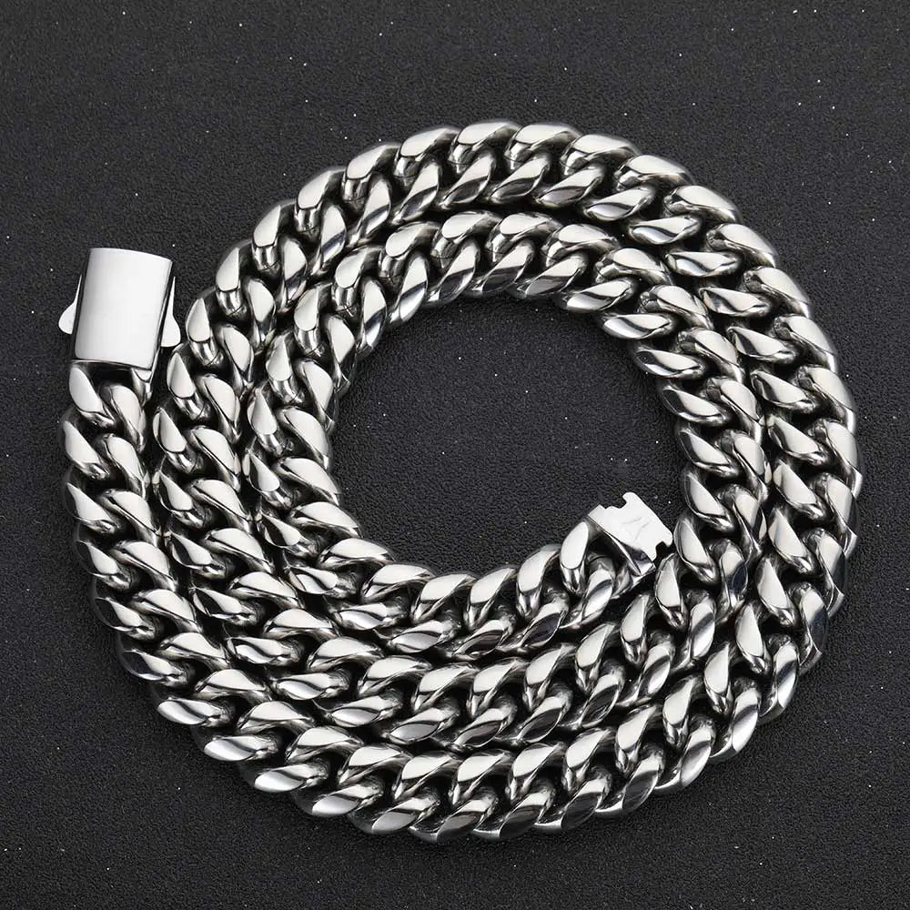 8-14mm Stainless Steel Gold Cuban Chain Curb Link Necklace