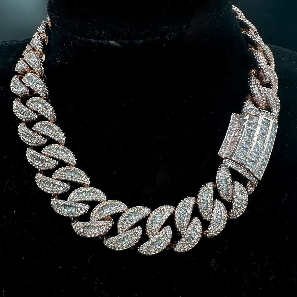 5AAA+ CZ Hop Hip Ice Out Bling Baguette Chain Necklace 14k Real Gold Plated 20MM