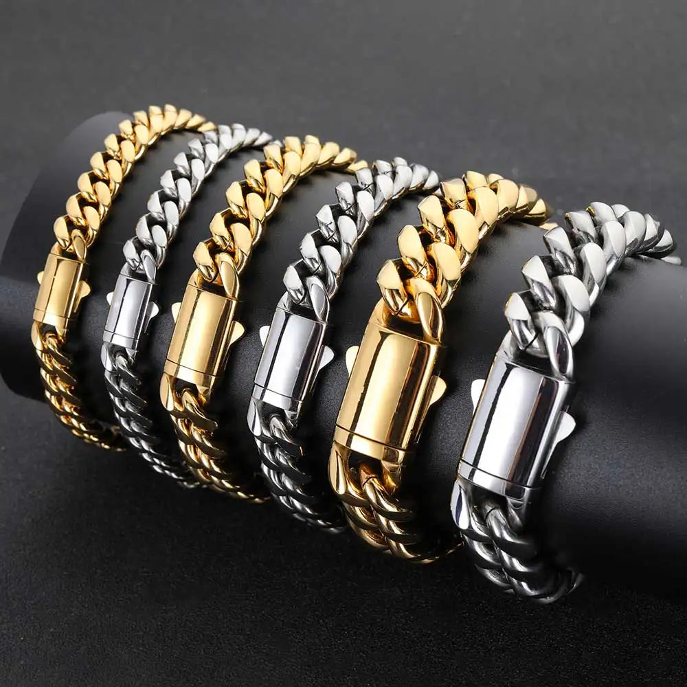 8-14mm Stainless Steel Gold Cuban Chain Curb Link Necklace