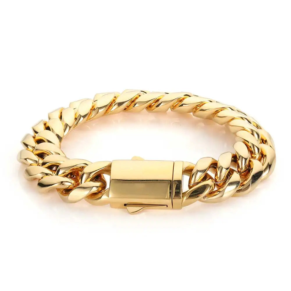 8-14mm Stainless Steel Gold Cuban Chain Curb Link Necklace