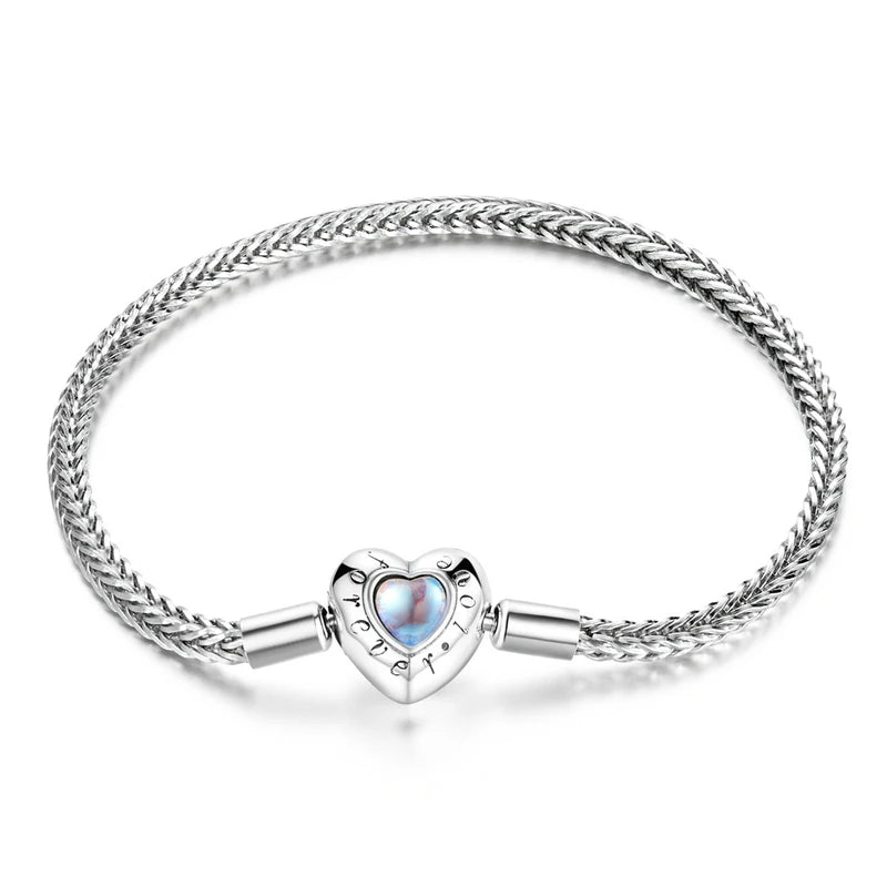 925 Sterling Silver Zircon Rose Buckle Bracelet Snake Chain for Women Bead Charm