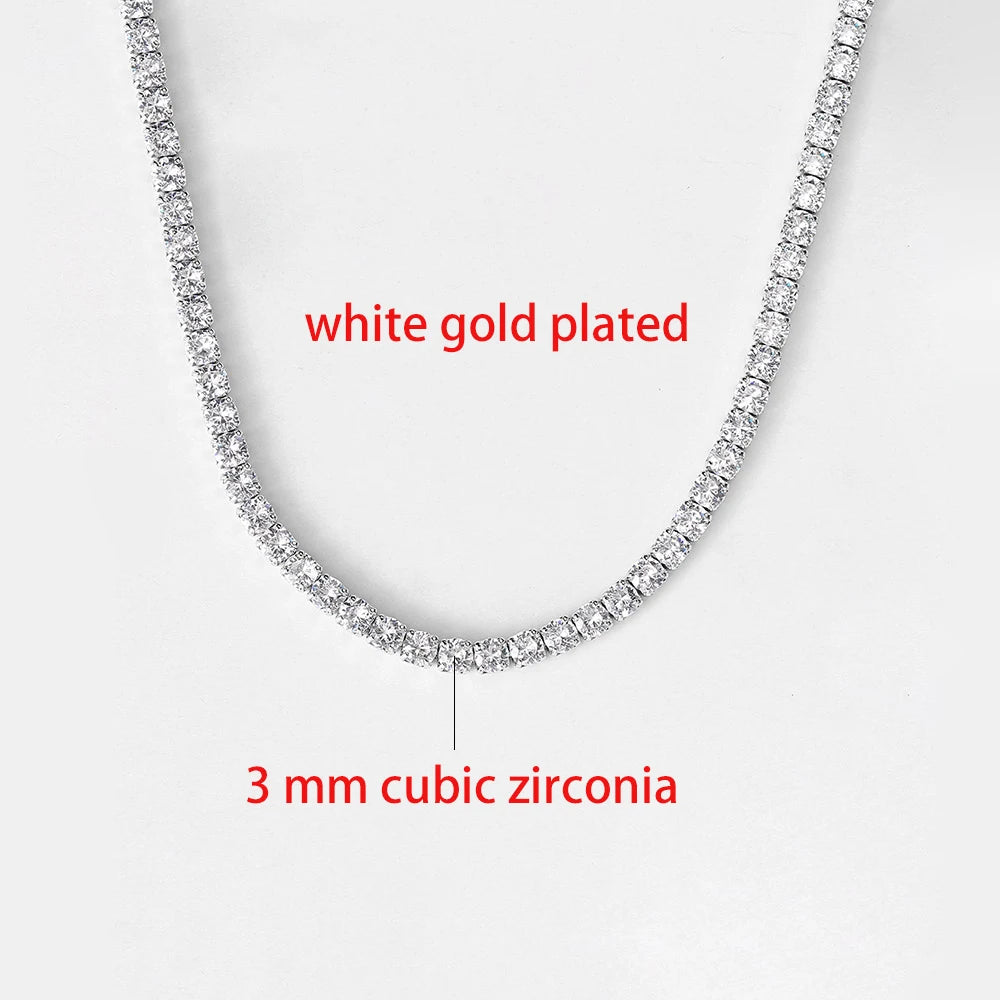 Tennis Iced Out Tennis CZ Choker Necklace Stylish Hip Hop Crystal Chain for Women,men