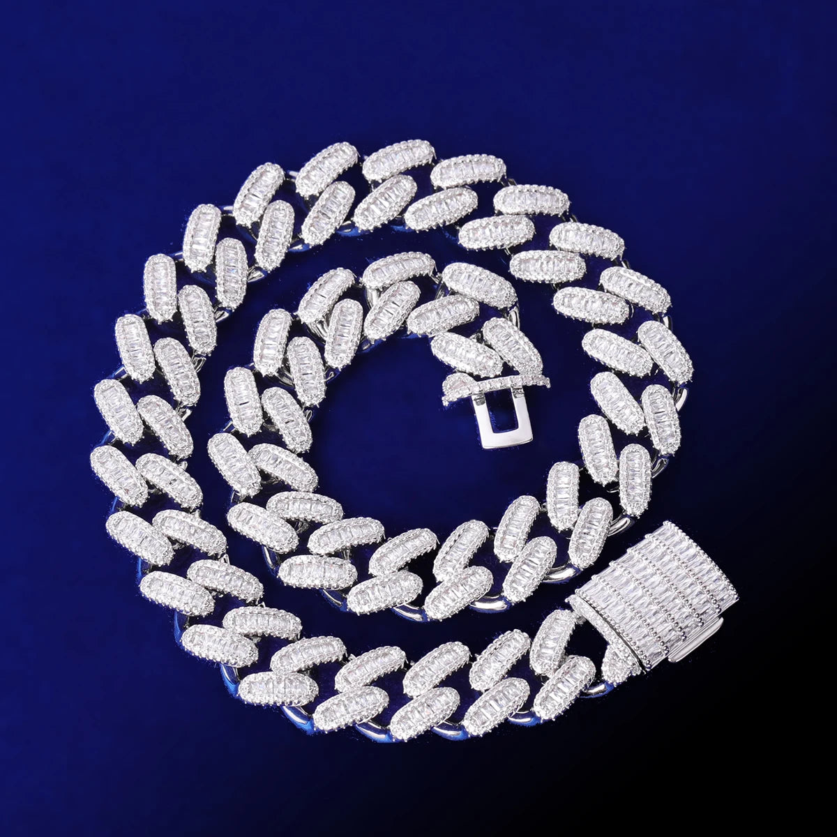 5AAA+ CZ Hop Hip Ice Out Bling Baguette Chain Necklace 14k Real Gold Plated 15MM