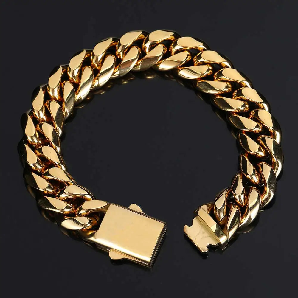 8-14mm Stainless Steel Gold Cuban Chain Curb Link Necklace