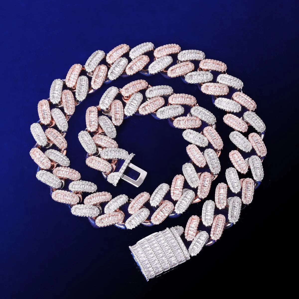 5AAA+ CZ Hop Hip Ice Out Bling Baguette Chain Necklace 14k Real Gold Plated 15MM