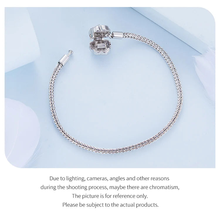925 Sterling Silver Zircon Rose Buckle Bracelet Snake Chain for Women Bead Charm